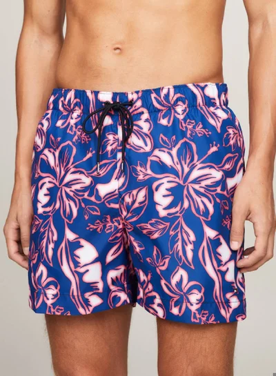 TOMMY HILFIGER Print Drawstring Mid Length Swim Shorts,