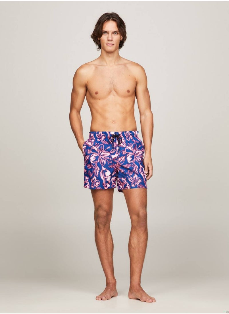 TOMMY HILFIGER Men's Print Drawstring Mid Length Swim Shorts - Polyester, Pink  - Image 3