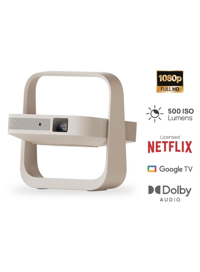 ELFIN FLIP PLUS | Portable Projector, Google TV with Licensed Netflix, 500 ISO Lumens, 1080P Resolution Home Projector, Build-in Adjustable Stand, Lightweight and Compact Design, Screen Adaption