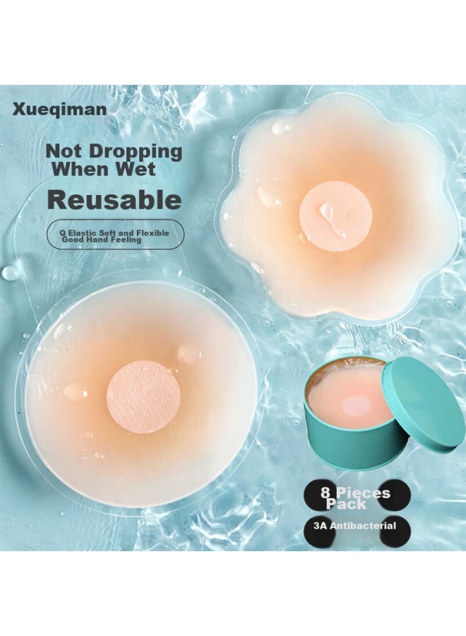 XUEXIMAN Xueximan 4 Pairs Of Nipple Covers, Antibacterial, Anti-nipple Show, Breast Pads For Wedding Dresses, Women's Spaghetti Straps, Thin For Spring And Summer, Anti-exposure, Seamless Silicone Bra Pads  - Image 1