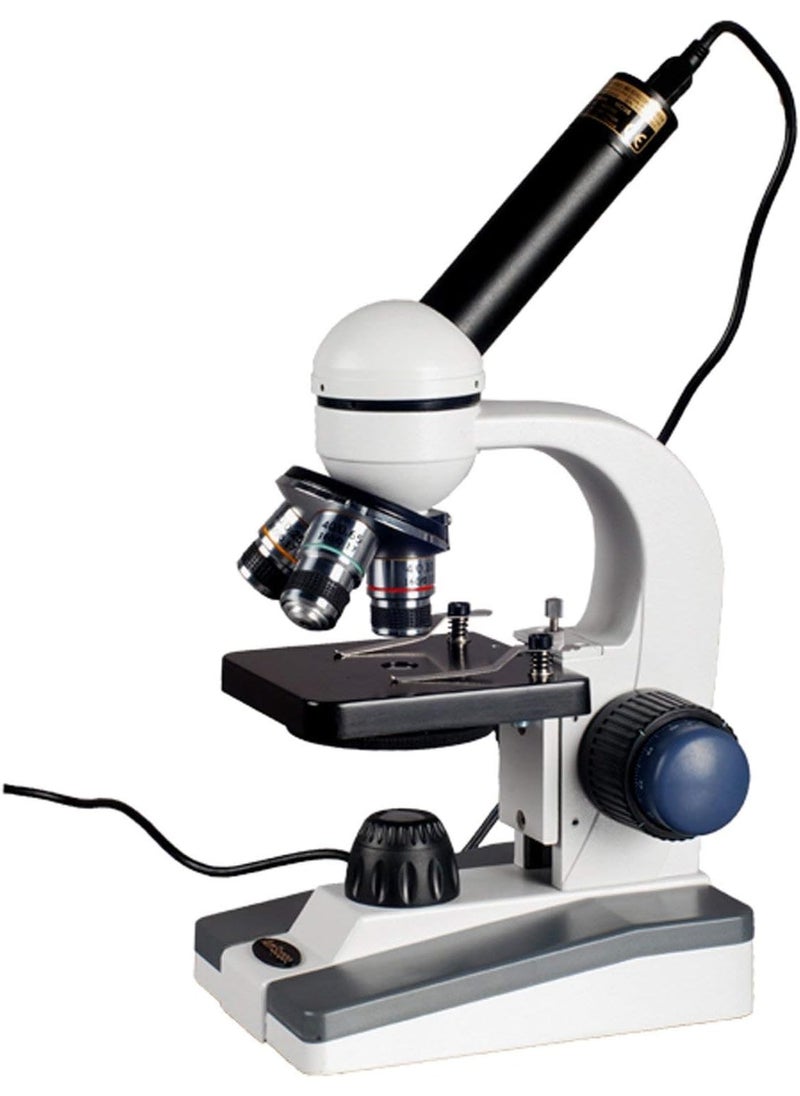 AmScope AmScope M150E Digital Compound Monocular Microscope WF10x Eyepiece 40x400x Magnification LED Illumination Brightfield SingleLens Condenser Coarse and Fine Focus Plain Stage 110V Includes 03MP Camera and Software  - Image 1