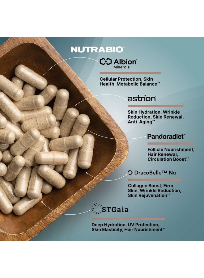 NutraBio Hair Skin Nails Vitamins| Enhanced Collagen Support | Skin Hydration | for Men & Women with Biotin, Keratin, Hyaluronic Acid & More- 90 Capsules - Image 3