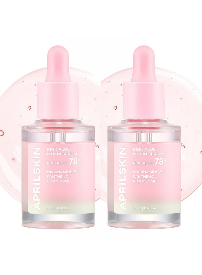 APRILSKIN 2-PACKS Pink Aloe Mucin Serum | 78% Pink Aloe + 2% Niacinamide Hydrating Soothing Brightening for All Skin Types 30ml*2 - Image 1