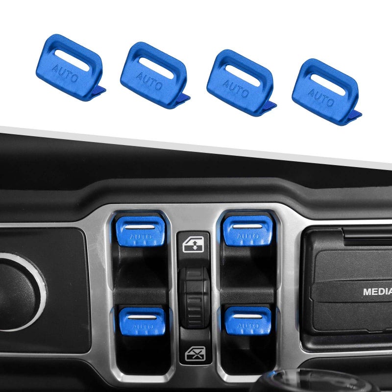 Jimen for JLJT Window Button Cover 4 Pack Window Switch Cover Trim Interior Accessories Compatible with Jeep Wrangler JL and Gladiator JT 20182023 Aluminum Alloy Blue