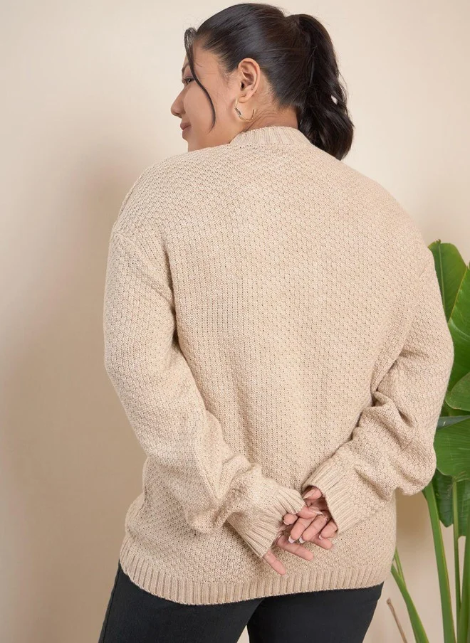 CURVY STREET Beige Cable Knit Pullover for Women