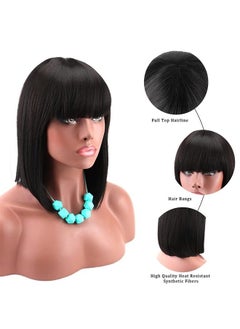 Kalyss Women's Short Black Bob Wigs with Hair Bangs Synthetic Full Hair Wig Heat Resistant Short Straight Black Wig for Women  - Image 3
