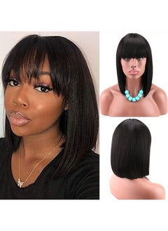 Kalyss Women's Short Black Bob Wigs with Hair Bangs Synthetic Full Hair Wig Heat Resistant Short Straight Black Wig for Women  - Image 2