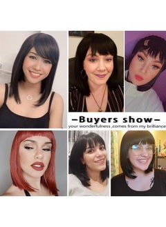 Kalyss Women's Short Black Bob Wigs with Hair Bangs Synthetic Full Hair Wig Heat Resistant Short Straight Black Wig for Women  - Image 5