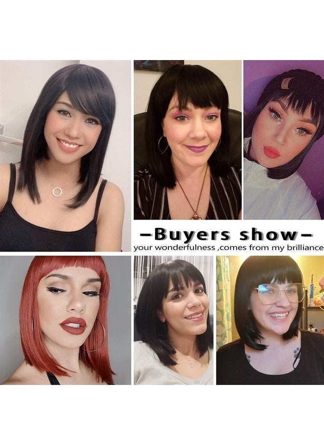 Kalyss Women's Short Black Bob Wigs with Hair Bangs Synthetic Full Hair Wig Heat Resistant Short Straight Black Wig for Women  - Image 5
