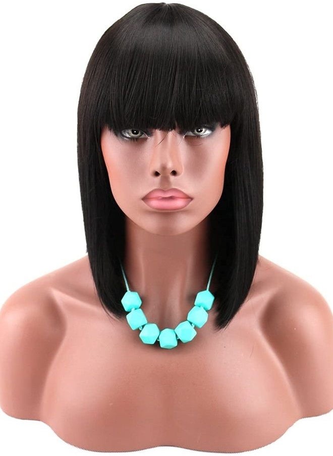 Kalyss Women's Short Black Bob Wigs with Hair Bangs Synthetic Full Hair Wig Heat Resistant Short Straight Black Wig for Women  - Image 1