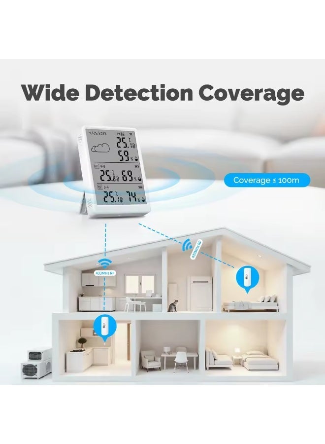 MOCOM Smart WiFi LCD Weather Station (Built-in Hygrometer/Thermometer) + 2 Wireless Temperature & Humidity Sensors | Works with Alaxa & Google Home | Tuya/Smart Life App | Real-Time Alerts, Calibration, °C/°F Switch, Long-Range Wireless Monitoring - Image 3