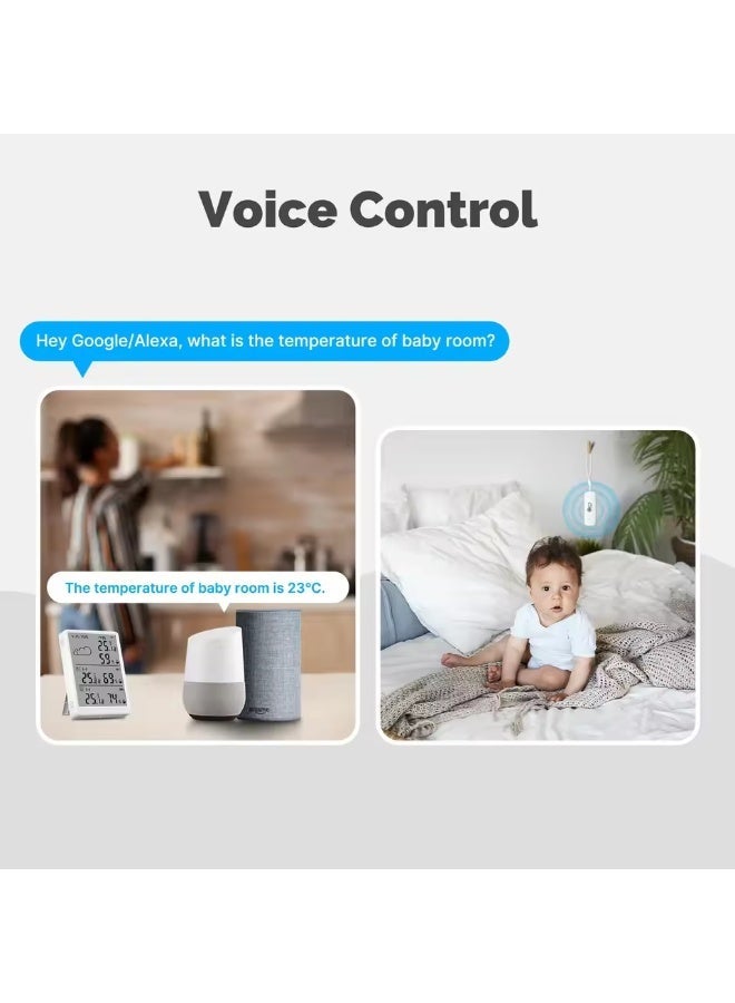 MOCOM Smart WiFi LCD Weather Station (Built-in Hygrometer/Thermometer) + 2 Wireless Temperature & Humidity Sensors | Works with Alaxa & Google Home | Tuya/Smart Life App | Real-Time Alerts, Calibration, °C/°F Switch, Long-Range Wireless Monitoring - Image 4