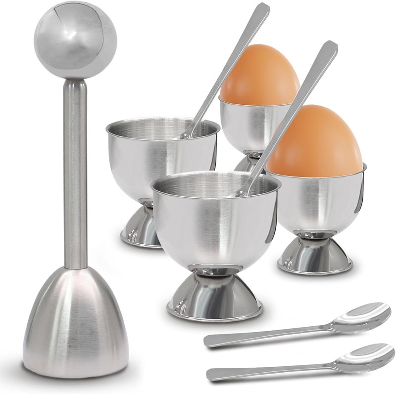 vibedor 9 Pack Egg Cracker Topper Set, 4 Stainless Steel Egg Cups with 4 Stainless Steel Spoons and 1 Egg Topper, Breakfast Kitchen Tool for Home Kitchen Use - Image 2