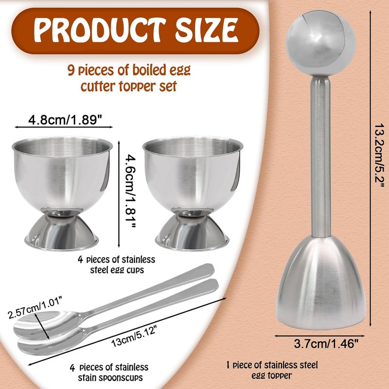 vibedor 9 Pack Egg Cracker Topper Set, 4 Stainless Steel Egg Cups with 4 Stainless Steel Spoons and 1 Egg Topper, Breakfast Kitchen Tool for Home Kitchen Use - Image 3