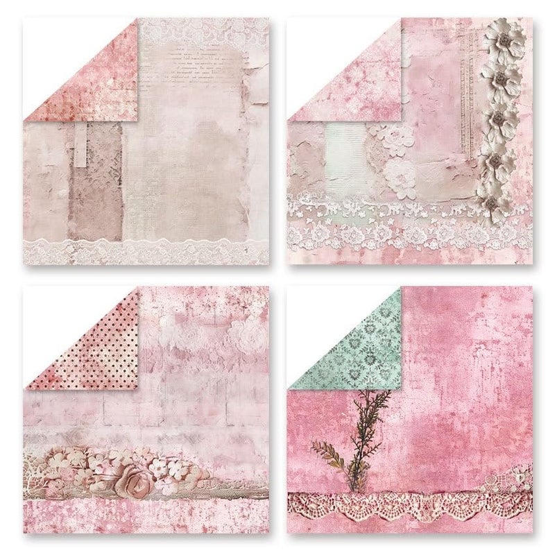 iKammo Pink Lace Scrapbook Paper Vintage Flower Pattern Papers Pad 12Ã—12,24 Sheets Double-Sided Bobo Floral Scrapbooking CardStock Paper Pad for Holiday Cardmaking DIY Origami Papers. - Image 4