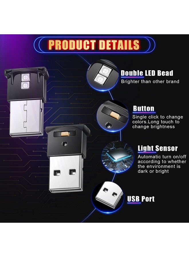 فريندا Frienda 4 قطع مصابيح LED صغيرة بمنفذ USB، إضاءة داخلية LED للسيارة RGB DC 5V إضاءة جو LED ذكية بمنفذ USB، إضاءة لوحة مفاتيح الكمبيوتر المحمول، ديكور المكتب المنزلي، مصباح ليلي، سطوع قابل للتعديل، 8 ألوان  - Image 3