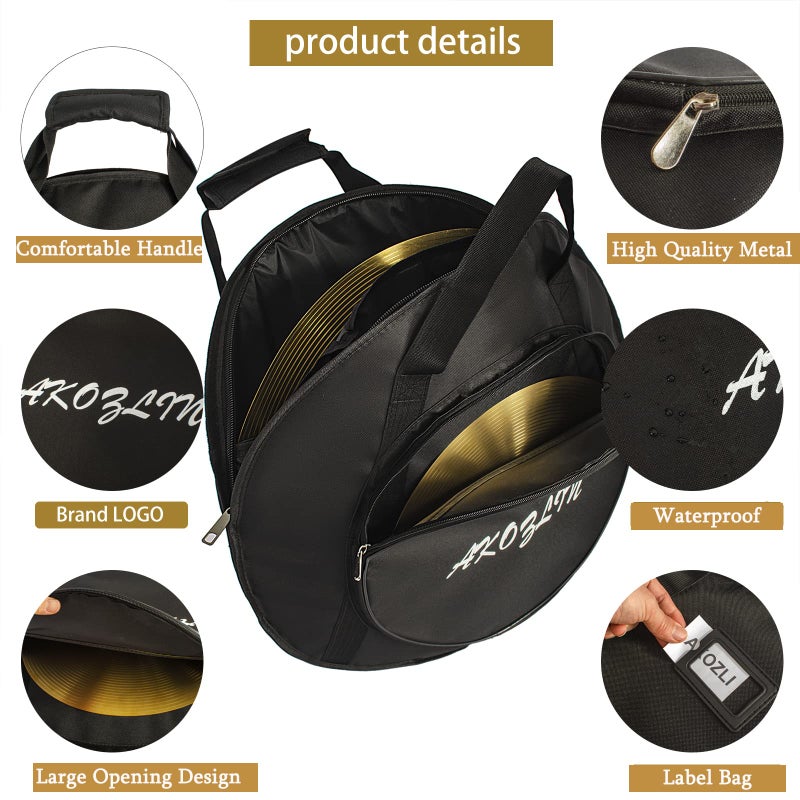 AKOZLIN 22" Cymbal Gig Bag with Carry Handle,5mm thick Padded cotton for perfect protection, Great for Dust-proof and waterproof Storage - Image 3