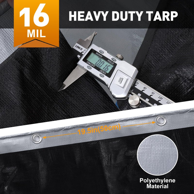 AROIC 10x20FT Heavy Duty Tarps, Waterproof 16 Mil Thick Camping Tarp with 15x17 Weave, Large Waterproof Tarp Tear Resistant UV Resistant Multipurpose Protective Cover for Tent Car Roof Boat - Image 5