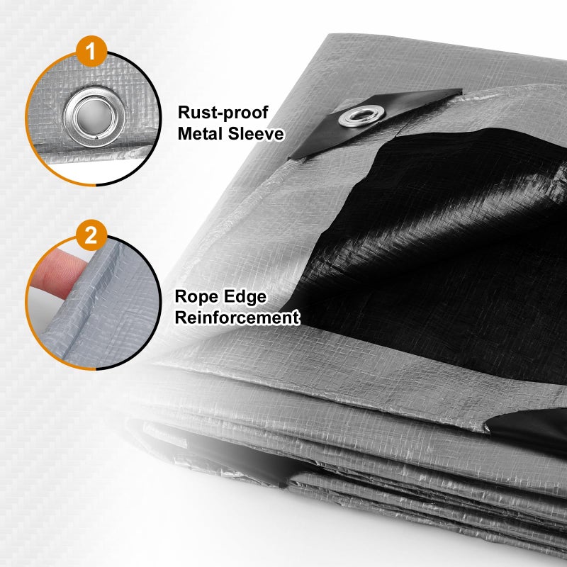 AROIC 10x20FT Heavy Duty Tarps, Waterproof 16 Mil Thick Camping Tarp with 15x17 Weave, Large Waterproof Tarp Tear Resistant UV Resistant Multipurpose Protective Cover for Tent Car Roof Boat - Image 3