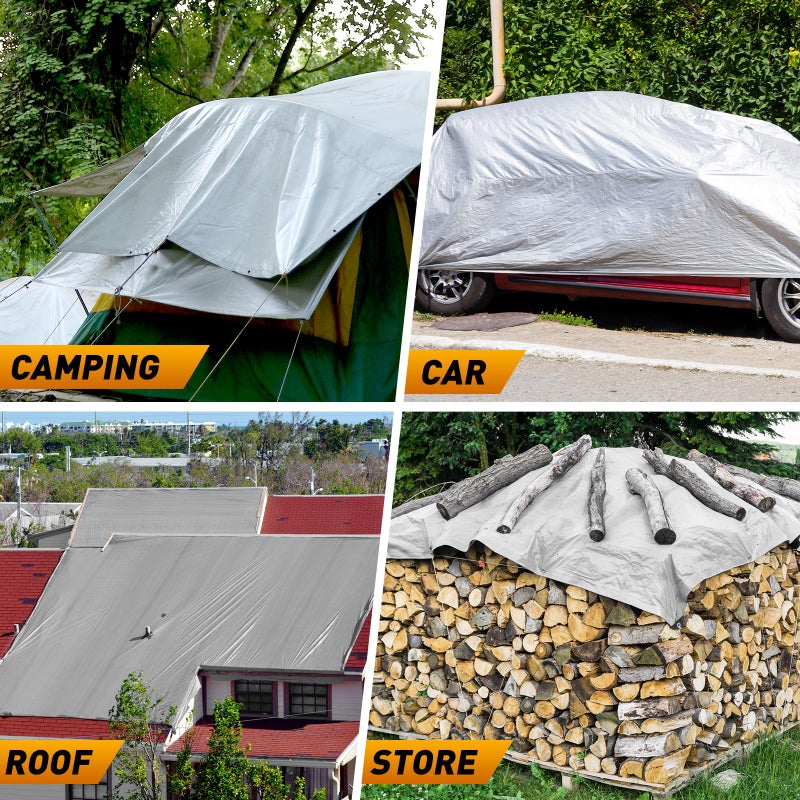 AROIC 10x20FT Heavy Duty Tarps, Waterproof 16 Mil Thick Camping Tarp with 15x17 Weave, Large Waterproof Tarp Tear Resistant UV Resistant Multipurpose Protective Cover for Tent Car Roof Boat - Image 2