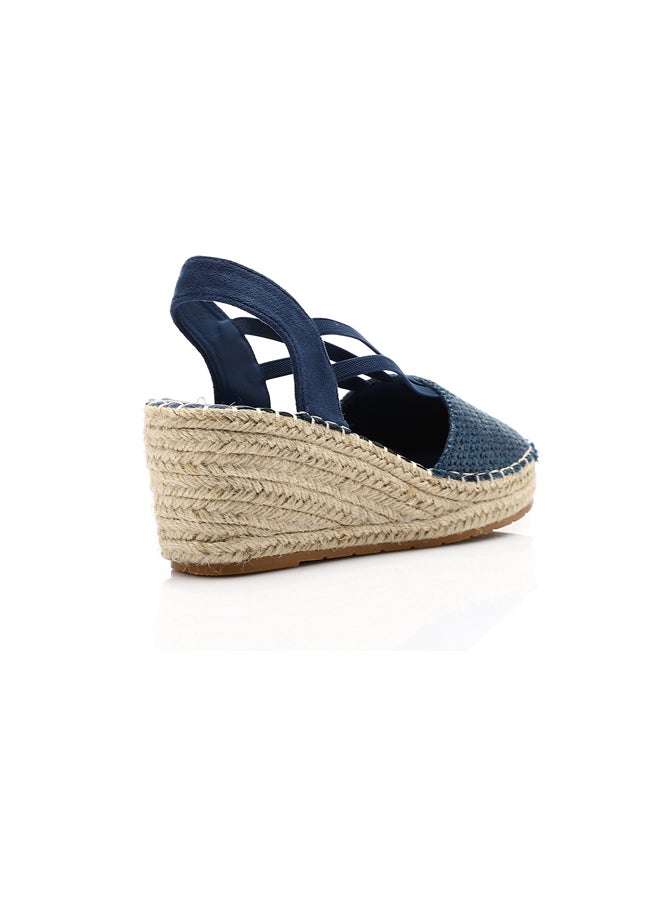 Round Toecap Heeled Wedge Shoes - Blue