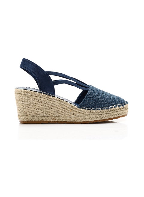 Round Toecap Heeled Wedge Shoes - Blue