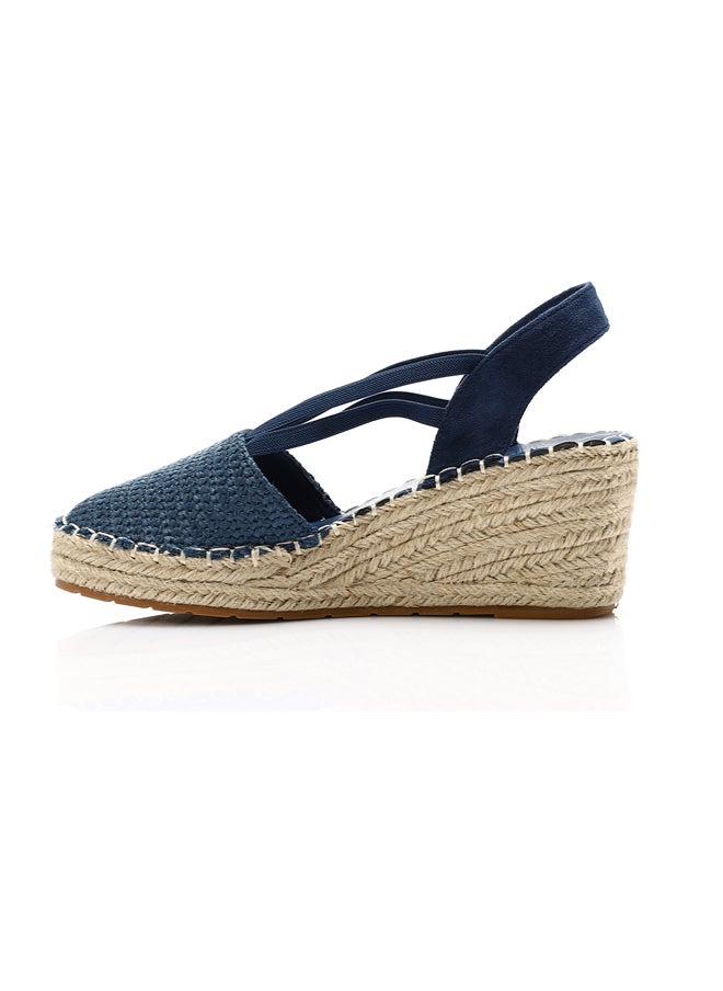 Round Toecap Heeled Wedge Shoes - Blue