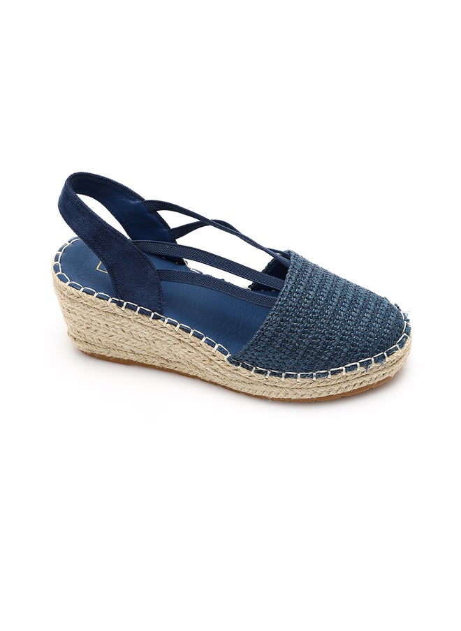 Round Toecap Heeled Wedge Shoes - Blue