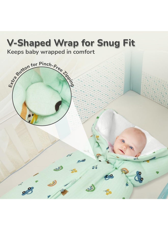 R for Rabbit طقم سرير حقيبة نوم بيبي سنوغي بليس | عش حمل من قطن موسلين 100% الفاخر للمواليد الجدد | مناسب للسفر للبنات والأولاد من 0-6 أشهر (تيدي أخضر) - Image 5