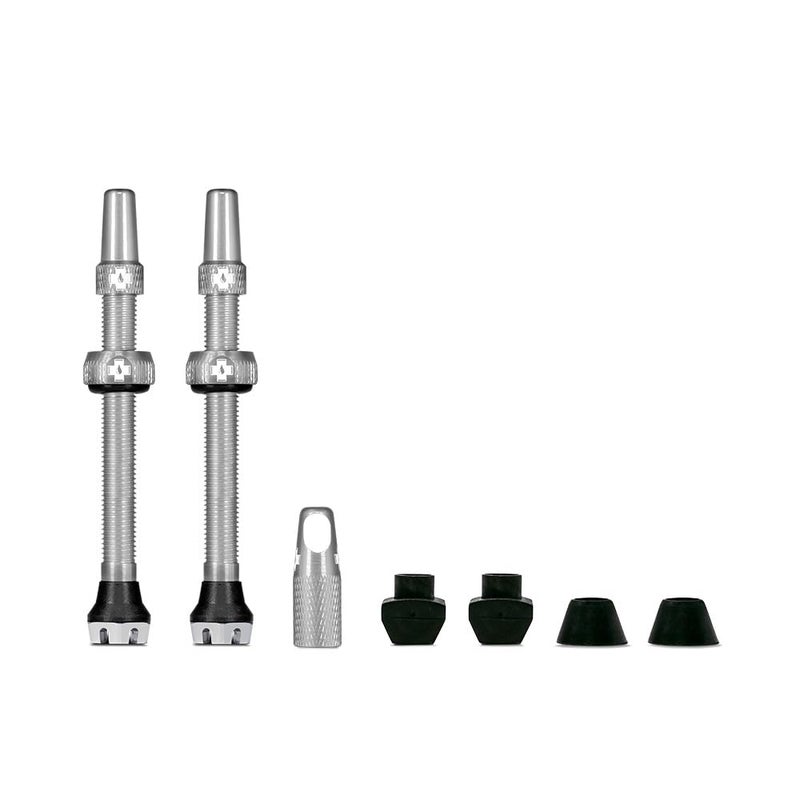 Muc Off Muc-Off Tubeless Valves, Silver 44mm - Dust Caps for Bikes with Valve Core Removal Tool - Presta Valve Caps for Tubeless MTB/Road/Gravel Bikes - Image 1