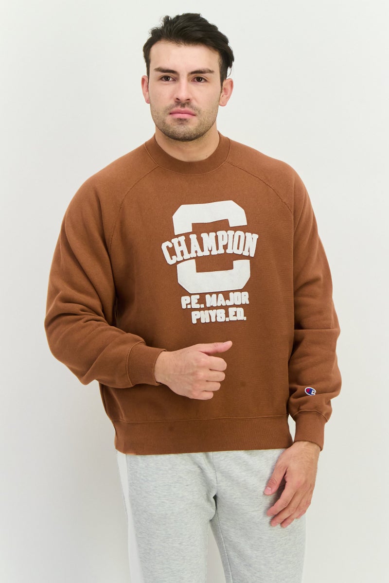 Champion Men Sportswear Fit Applique Logo Outdoor Sweatshirts, Brown - Image 1