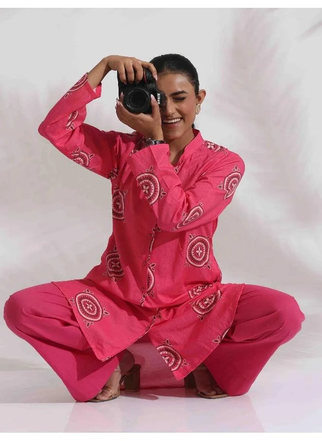 trueBrowns trueBrowns Pink Cotton Print Kurta Co-ord Set