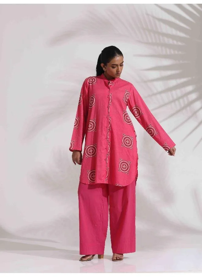 ترو برونز trueBrowns Pink Cotton Print Kurta Co-ord Set