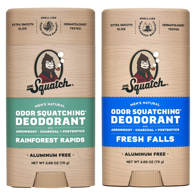 Dr. Squatch Natural Deodorant for Men - Odor-Squatching Aluminum Free - Rainforest Rapids & Fresh Falls (2.65 oz, 2-Pack) - Image 1