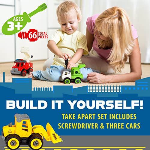 Flybar Power Gearz Take Apart Toy with Screwdriver and Screws 3 Pack Truck Set for Boys and Girls Fire Truck Construction Garbage Trucks Vehicle Set Building Toys for Kids Ages 35 - Image 5