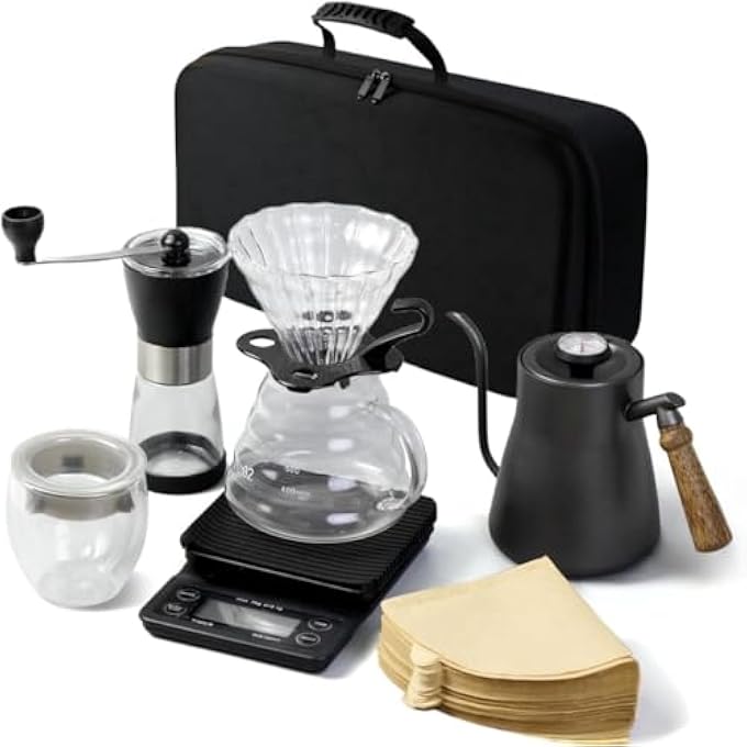 rayihni V60 Drip Coffee Maker Set With Travel Bag Black 7Pcs Camping Coffee Marker Coffee Machine Filter Coffee Tool Set - Image 3