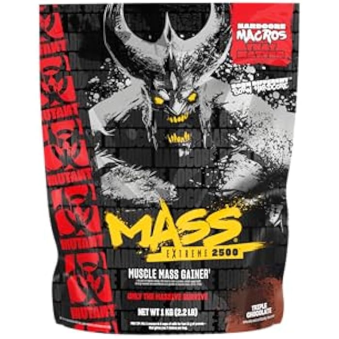 Mutant مكمل ميوتان ماس إكستريم جينر - مسحوق بروتين مصل اللبن - بناء حجم العضلات والقوة - سعرات حرارية نظيفة عالية الكثافة (2.2 رطل، شوكولاتة ثلاثية) - Image 1