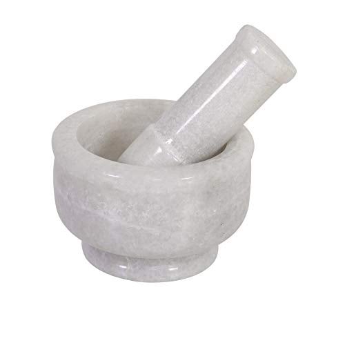 RBY Marble Mortar & Pestle Sets Ayurvedic medicine crusher bowl/Kharal/Khalbatta/Imam Dasta/Ohkli Musal/Idi Kallu/Khal Musal/Spice Grinder/Spice Masher (White, 3 Inch) - Image 1