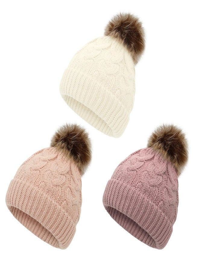 Durio Baby Girl Winter Hat Pom Poms Baby Beanies Infant Winter Hat Warm Newborn Hats for Girls Boys Knit Soft Baby Girl Hats A White & Pink & Light Pink 0-12 Months - Image 1