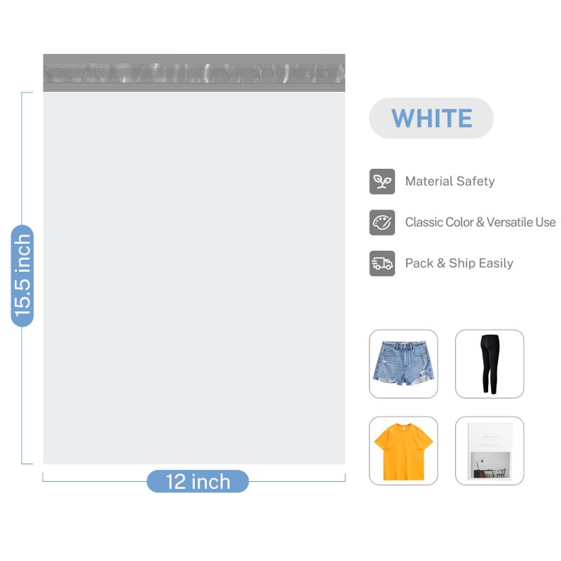 Metronic Poly Mailers 12x15.5 100 Pcs, Medium Shipping Bags for Clothing, Waterproof Mailers Poly Bags for Small Business, Shipping Envelopes Mailing Bag Package Bags Bulk in White - Image 4