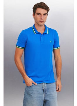 GRIMELANGE Xander Men's Saxe Blue Polo Neck T-Shirt  - Image 1
