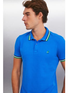 GRIMELANGE Xander Men's Saxe Blue Polo Neck T-Shirt  - Image 4