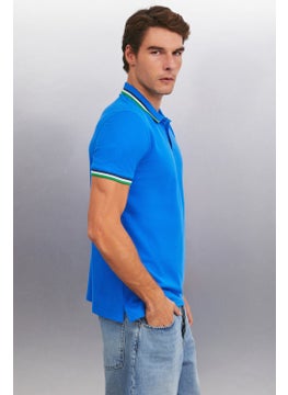 GRIMELANGE Xander Men's Saxe Blue Polo Neck T-Shirt  - Image 3