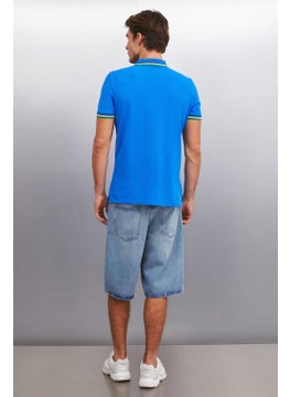 GRIMELANGE Xander Men's Saxe Blue Polo Neck T-Shirt  - Image 5