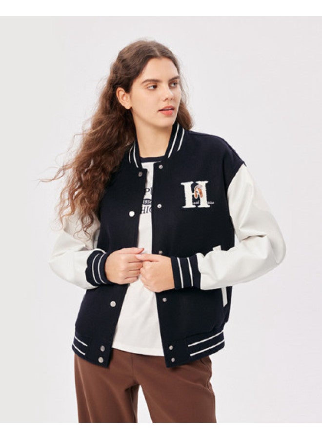Hush Puppies New Year's Edition Spring And Autumn American Retro Casual Academic Style Patchwork Baseball Collar Women's Jacket - Image 1