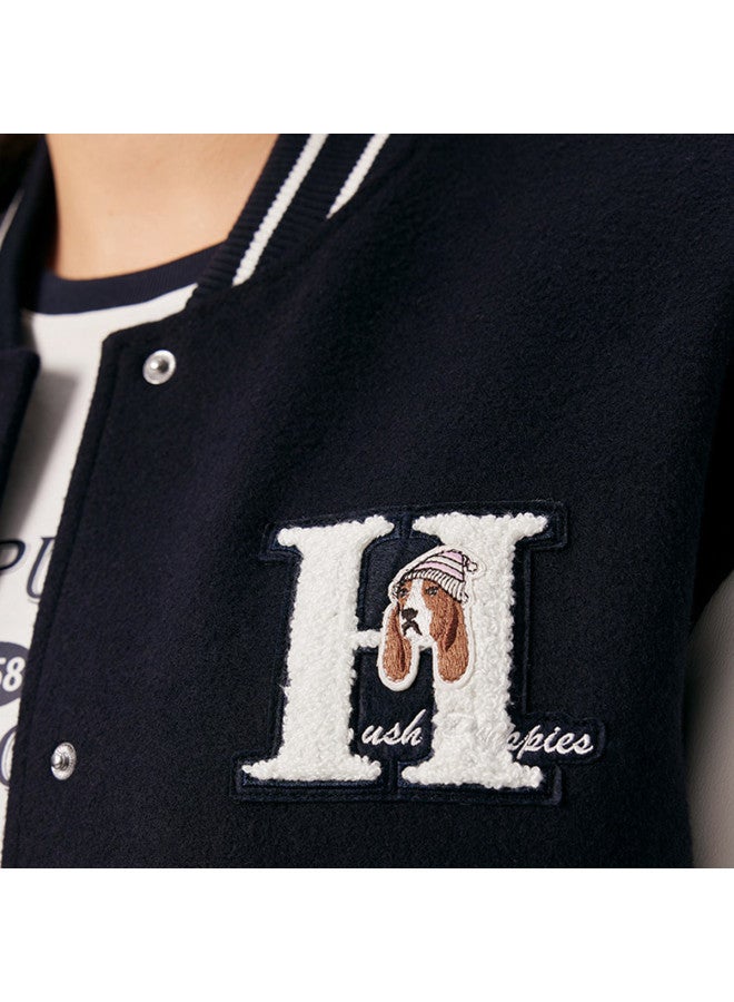 Hush Puppies New Year's Edition Spring And Autumn American Retro Casual Academic Style Patchwork Baseball Collar Women's Jacket - Image 5