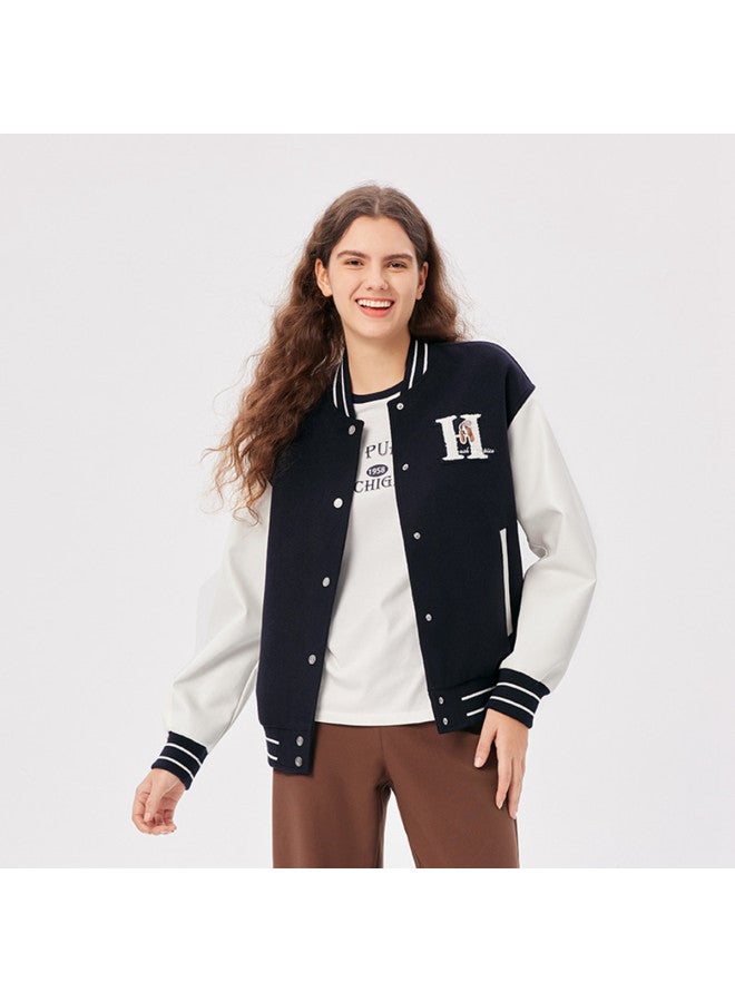Hush Puppies New Year's Edition Spring And Autumn American Retro Casual Academic Style Patchwork Baseball Collar Women's Jacket - Image 4