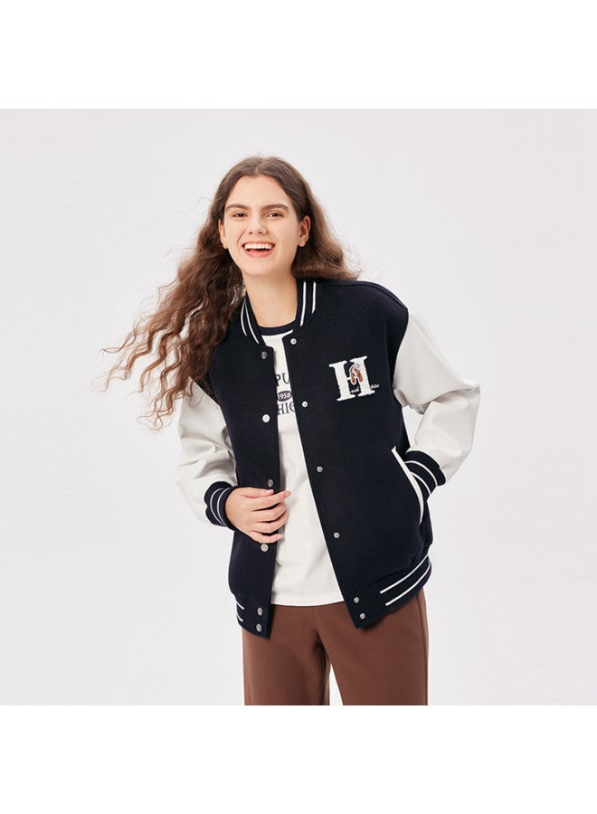 Hush Puppies New Year's Edition Spring And Autumn American Retro Casual Academic Style Patchwork Baseball Collar Women's Jacket - Image 3