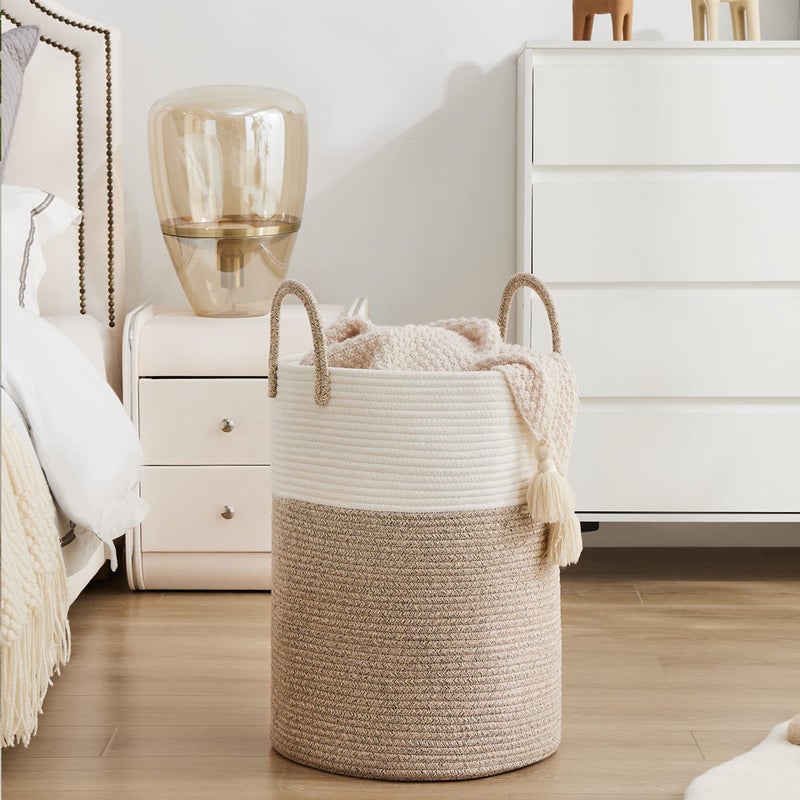 YOUDENOVA Woven Rope Laundry Hamper Basket, 58L Tall Laundry Basket, Baby Nursery Hamper for Blanket Storage in Bedroom-Large-Brown - Image 5