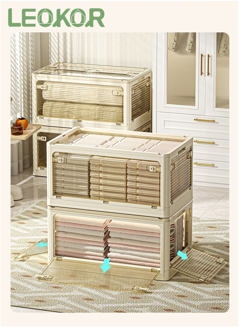LEOKOR 2 Pcs Collapsible Storage Bins with Lids, 40L Stackable Storage Bins for Closet Organizers, Plastic Clothes Organiser Container with Wheels Toy Book Storage Box for Home Office Dorm  - Image 5